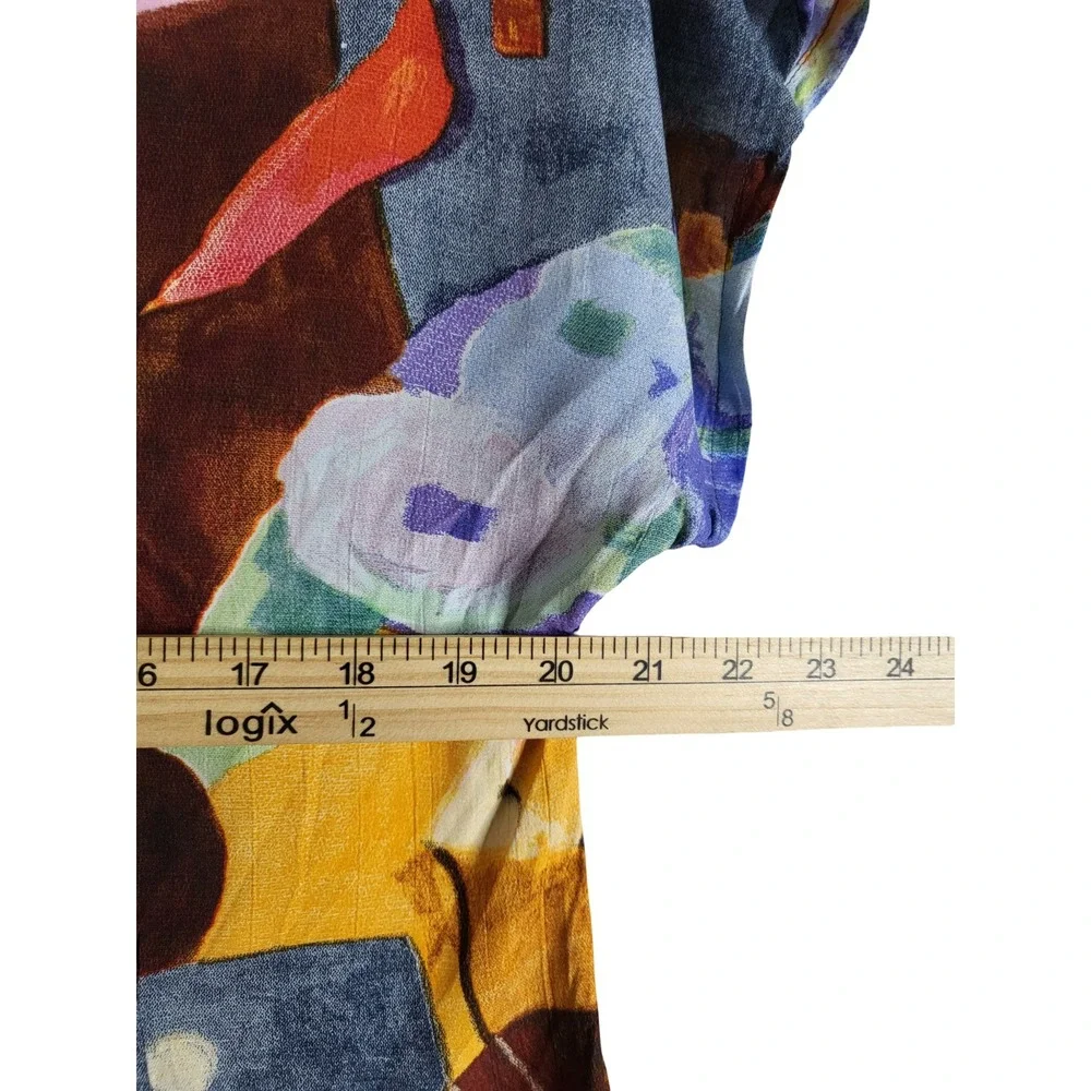 Vintage Carole Little Abstract Art Print Blouse Rayon Crepe Short Sleeve Boho L